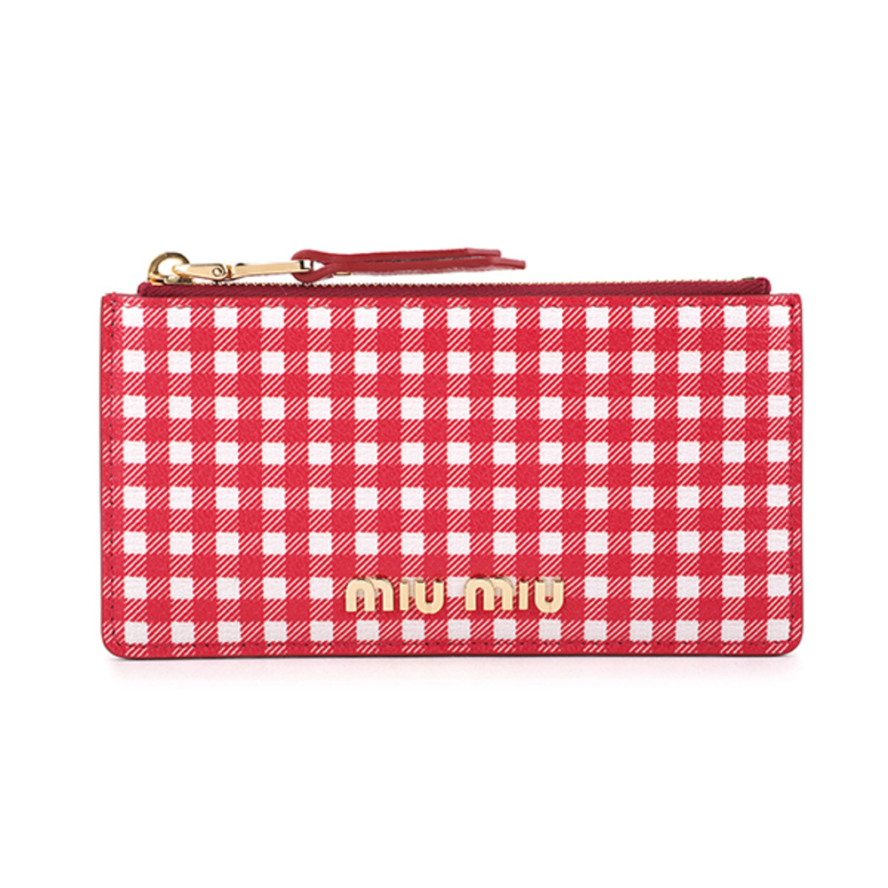 Miu Miu Card Case Madras Vichy Red White - image 1